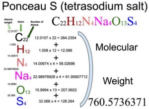 Ponceau S (tetrasodium salt) [C22H12N4Na4O13S4] Molecular Weight Calculation