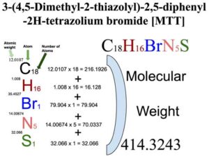 3-(4,5-Dimethyl-2-thiazolyl)-2,5-diphenyl-2H-tetrazolium bromide [C18H16BrN5S] (MTT) Molecular Weight Calculation
